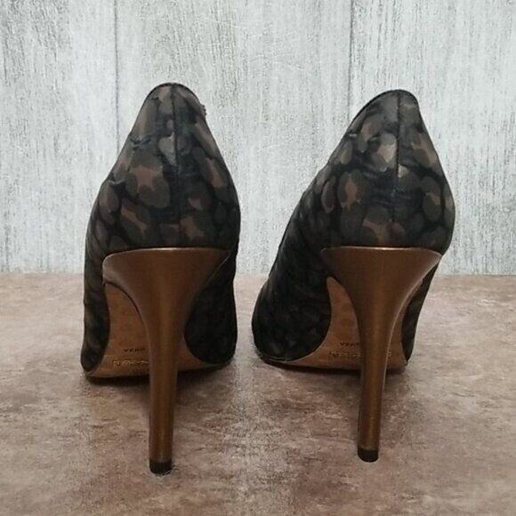 Betsey Johnson Black Brown Gold Leopard Print Peep Toe Stiletto Heel Women's 8.5 - Picture 3 of 9